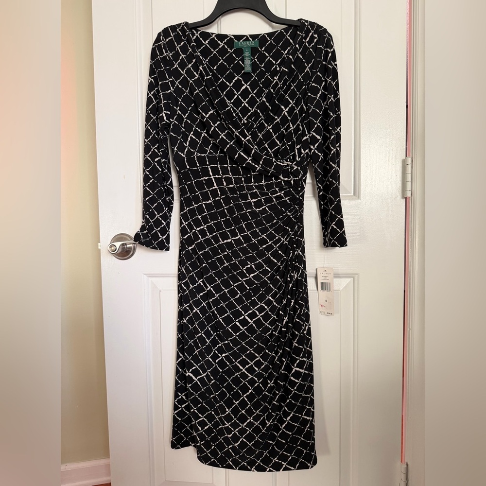 Ralph Lauren Black and White 3/4 Long Sleeve Dress